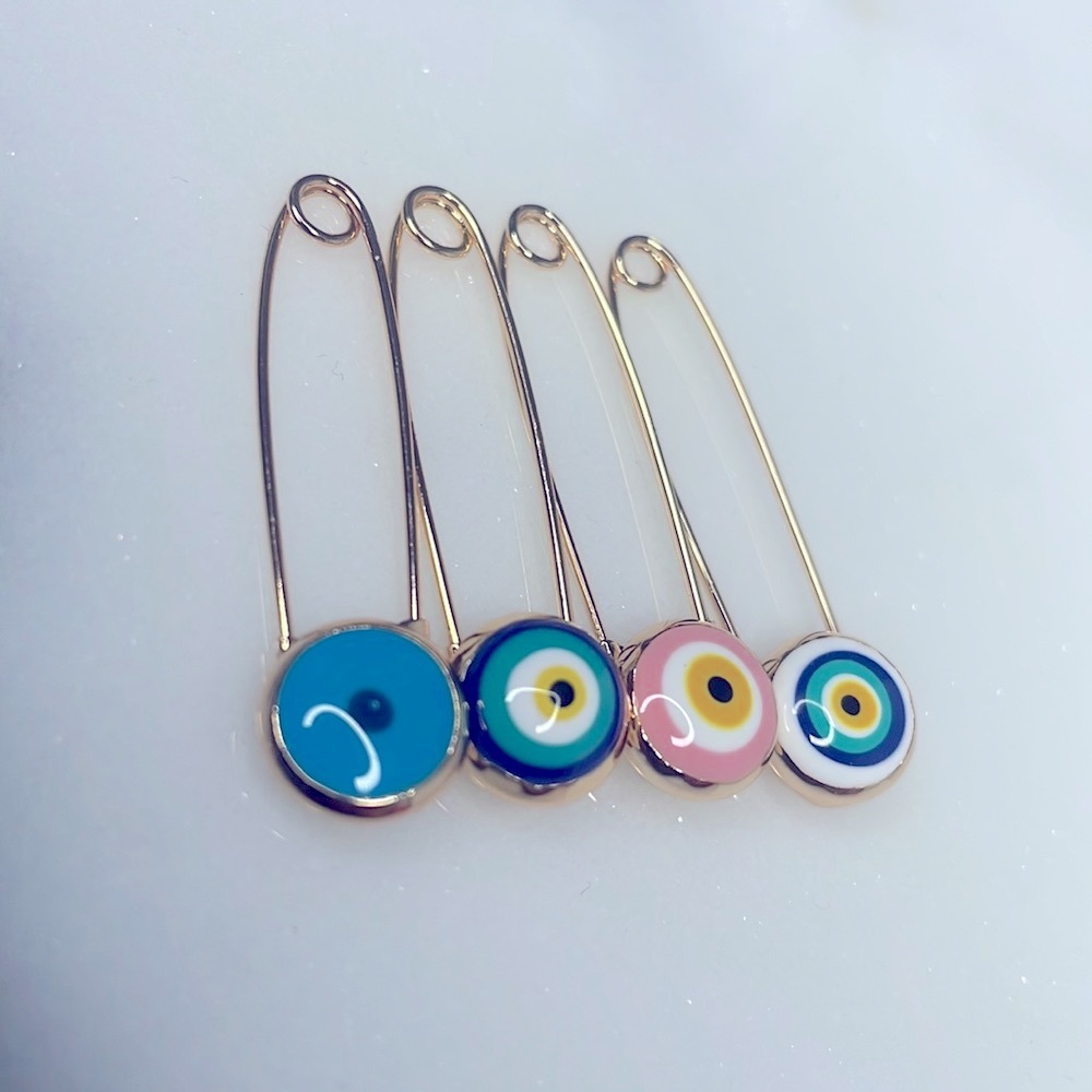 4 PIN SET Evil Eye Pin Gold 18K Plated 🧿 Pins Amulet Stroller Blue Pink El Ojo - Picture 12 of 12